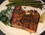 Yummy salmon filet on The BBQ….or not,  with asparagus and light creamed spinach. 